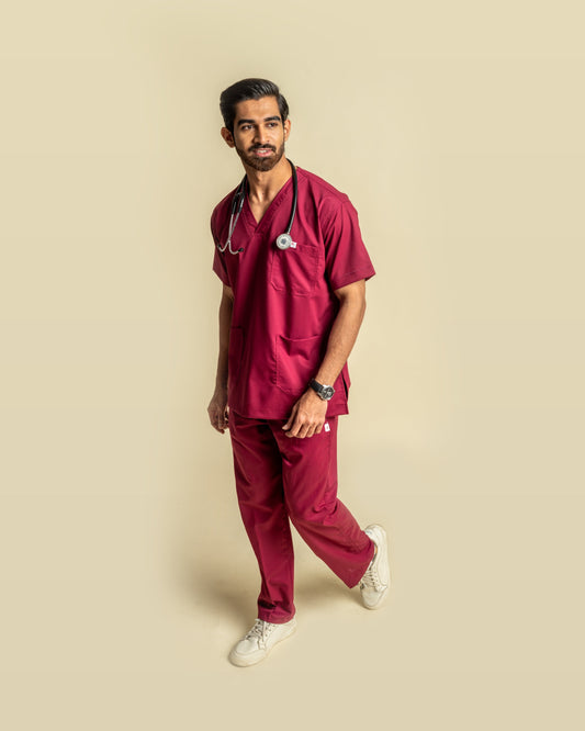 Unichoice Men's V-Neck (Wine) New Gen Scrub