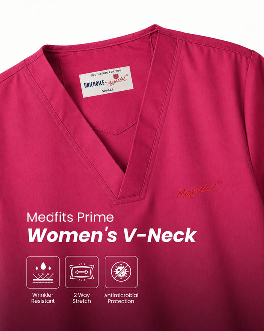 Medfits Prime Women's V-Neck (Wine) New Gen Scrub