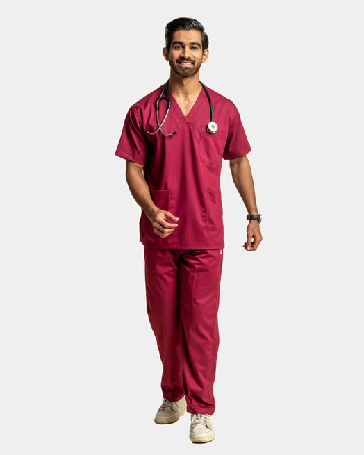 Unichoice Men's V-Neck (Wine) New Gen Scrub