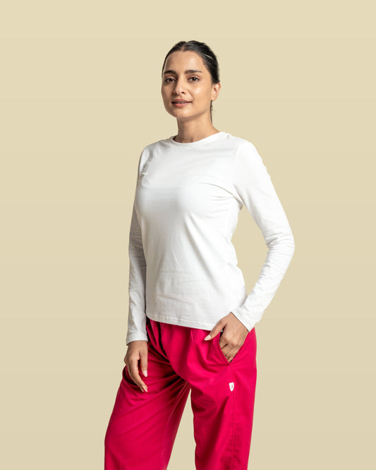 Women Under Scrub White Shirt - Long Sleeve