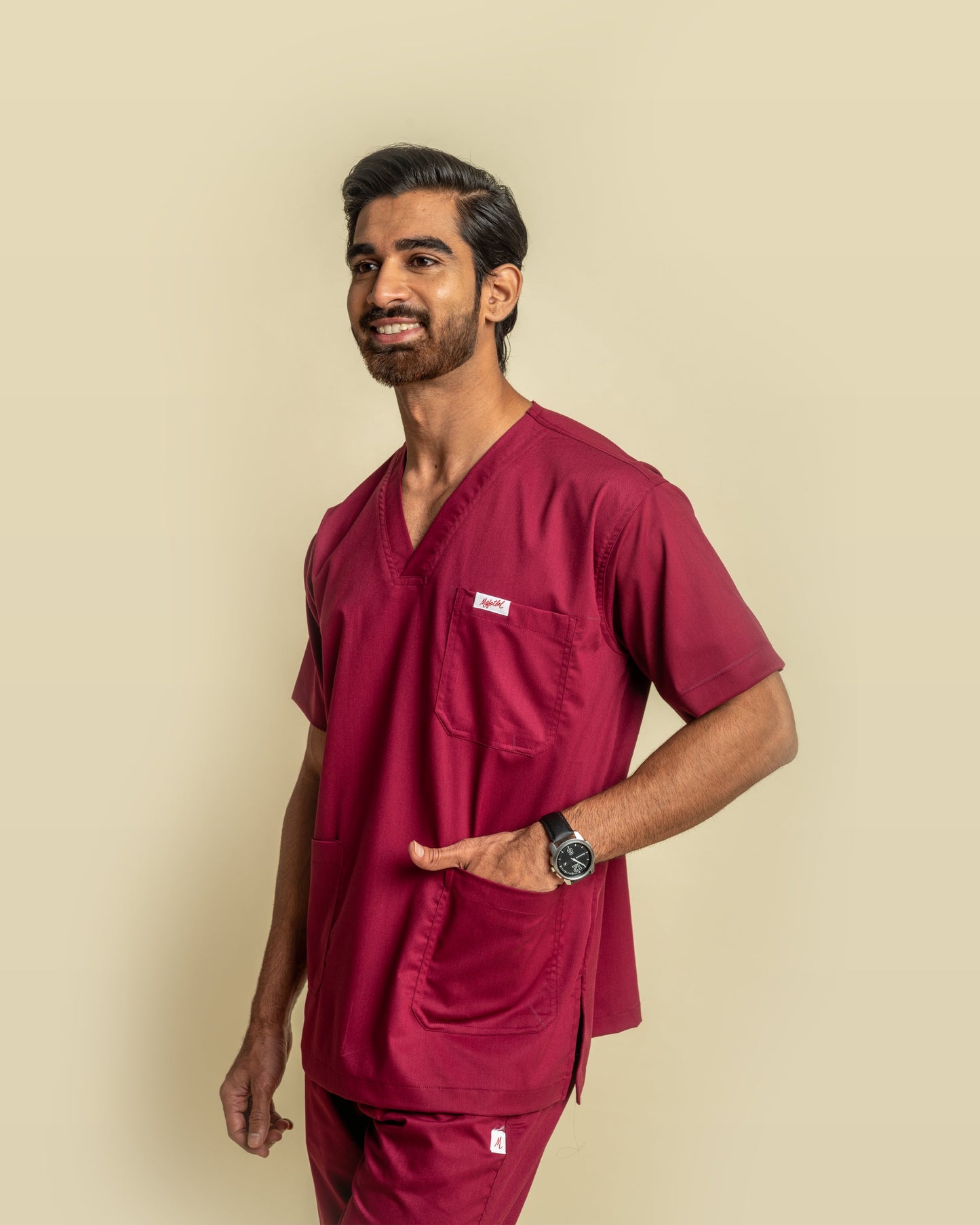 Unichoice Men's V-Neck (Wine) New Gen Scrub
