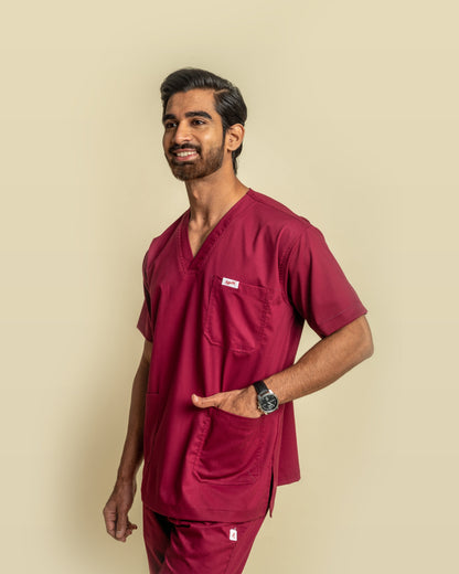 Unichoice Men's V-Neck (Wine) New Gen Scrub