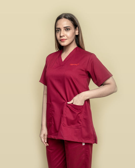 Medfits Prime Women's V-Neck (Wine) New Gen Scrub