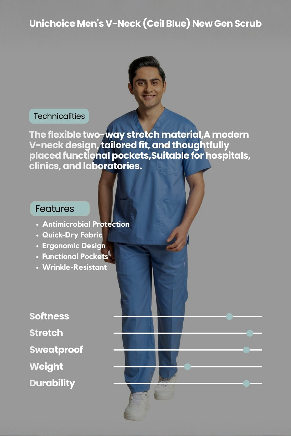 Unichoice Men's V-Neck (Ceil Blue) New Gen Scrub