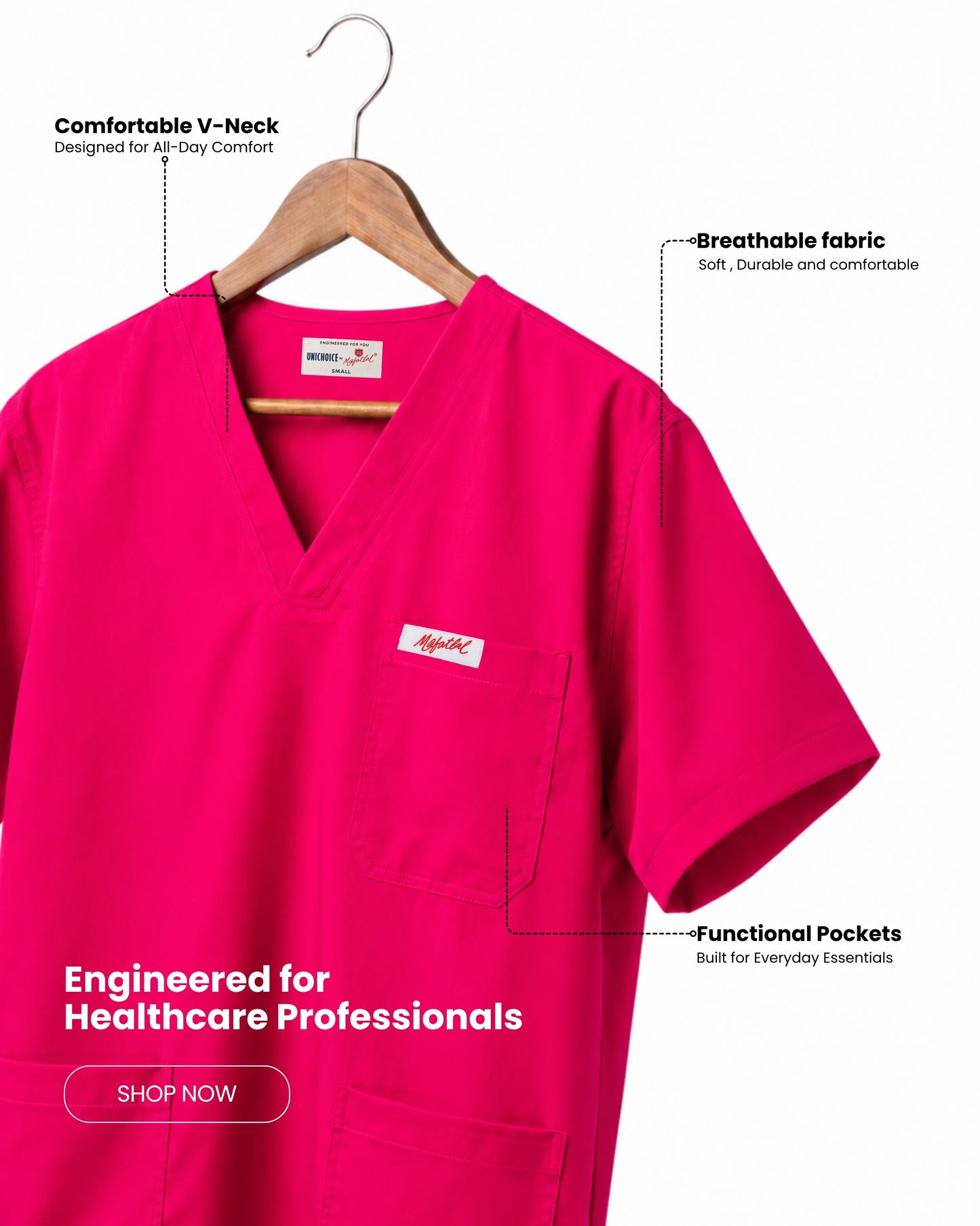 Medfits Prime Men's V-Neck (Hot Pink) New Gen Scrub