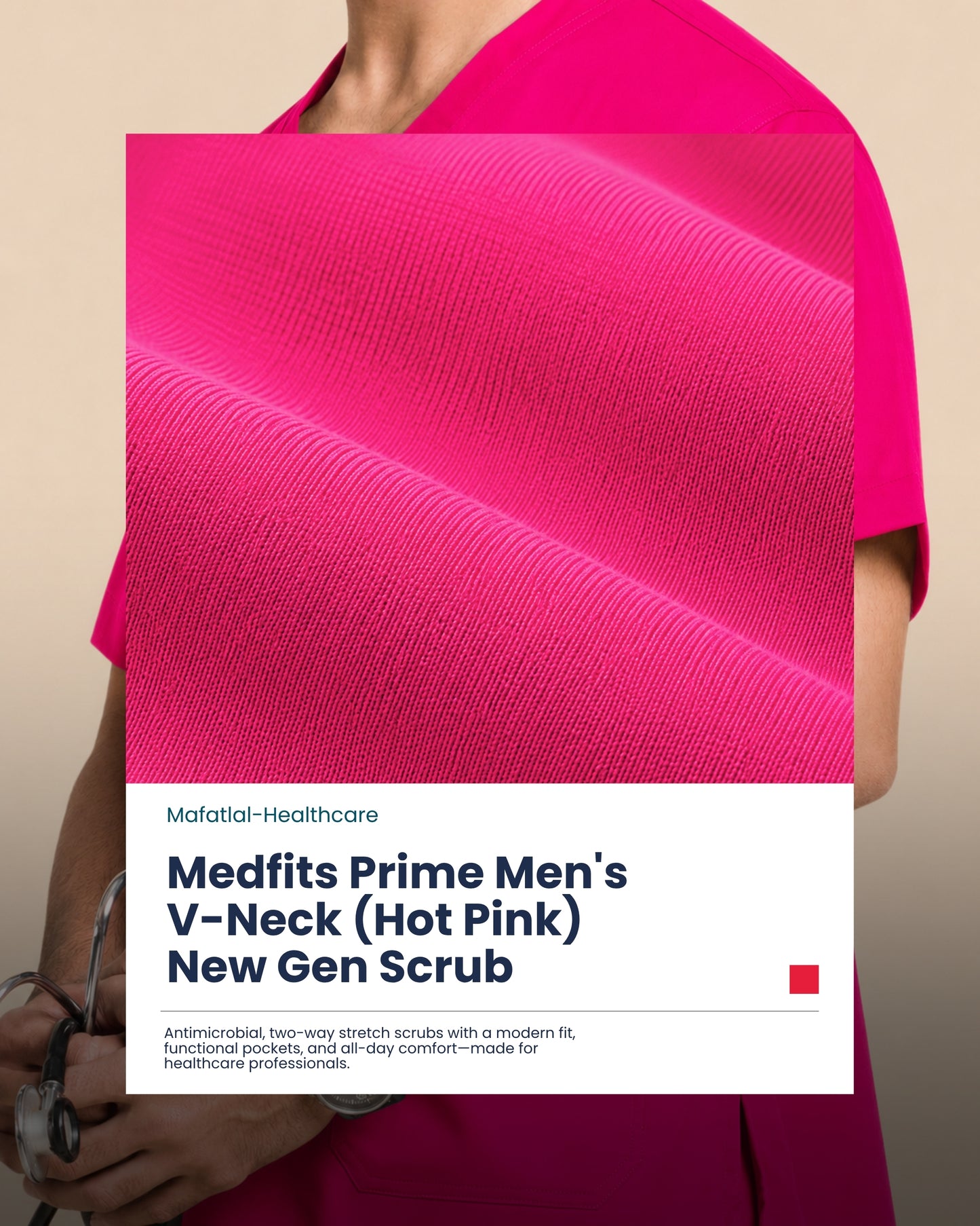 Medfits Prime Men's V-Neck (Hot Pink) New Gen Scrub