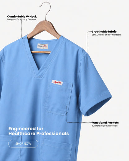 Medfits Prime Men's V-Neck (Ceil Blue) New Gen Scrub