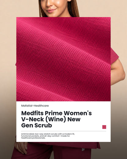Medfits Prime Women's V-Neck (Wine) New Gen Scrub