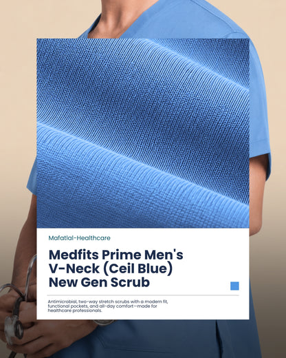 Medfits Prime Men's V-Neck (Ceil Blue) New Gen Scrub