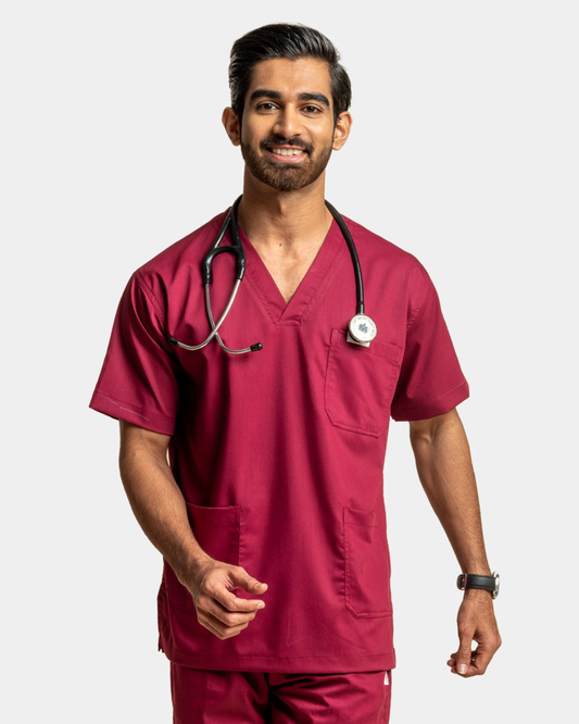 Medfits Prime Men's V-Neck (Wine) New Gen Scrub
