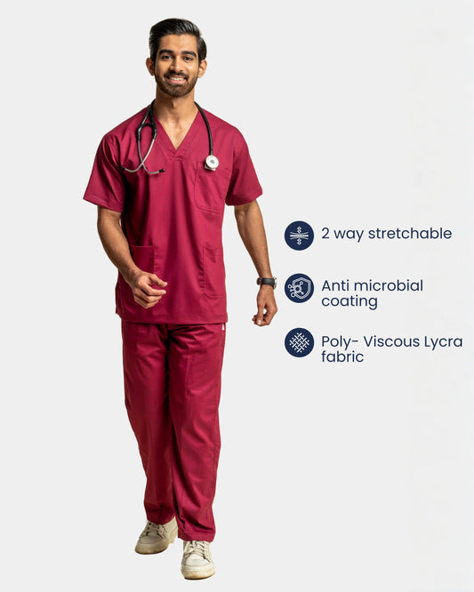 Medfits Prime Men's V-Neck (Wine) New Gen Scrub